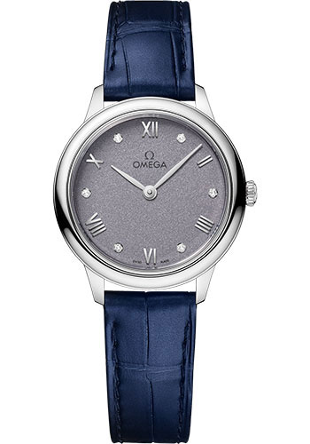 Omega De Ville Stainless Steel 27.5 MM - Blue Leather Strap - Lavender Blue Dial - 434.13.28.60.53.001