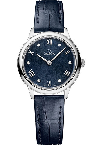 Omega De Ville Stainless Steel 27.5 MM - Blue Leather Strap - Blue Dial - 434.13.28.60.53.002