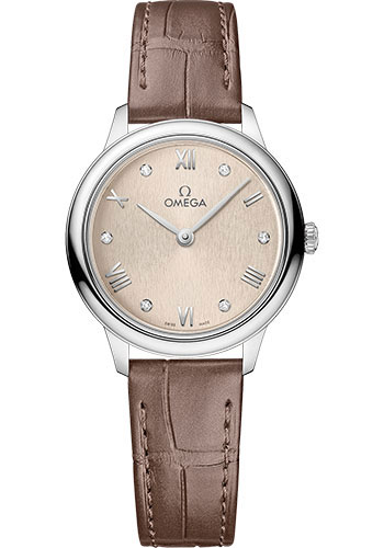 Omega De Ville Stainless Steel 27.5 MM - Taupe Brown Leather Strap - PVD Linen Dial - 434.13.28.60.59.001