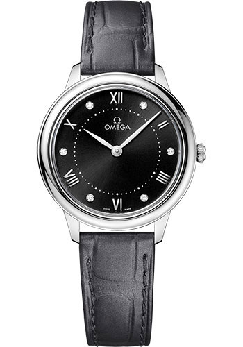 Omega De Ville Stainless Steel 30 MM - Dark Grey Leather Strap - Black Dial - 434.13.30.60.51.001