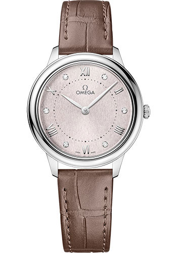 Omega De Ville Stainless Steel 30 MM - Brown Leather Strap - Rose Silvery Dial - 434.13.30.60.52.001