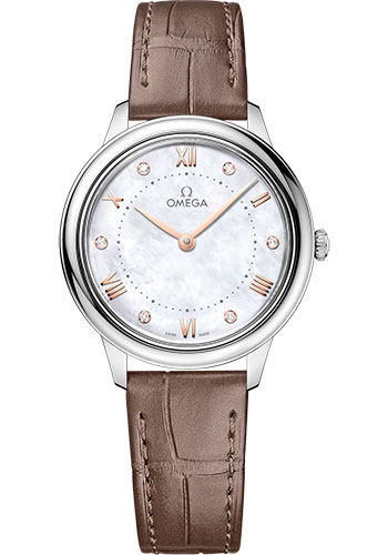 Omega De Ville Stainless Steel 30 MM - Brown Leather Strap - White Mother-Of-Pearl Dial - 434.13.30.60.55.001