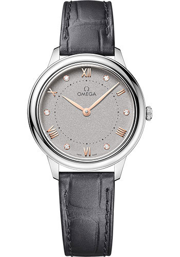 Omega De Ville Stainless Steel 30 MM - Dark Grey Leather Strap - Grey Dial - 434.13.30.60.56.001