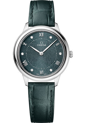 Omega De Ville Stainless Steel 30 MM - Green Leather Strap - Green Dial - 434.13.30.60.60.001