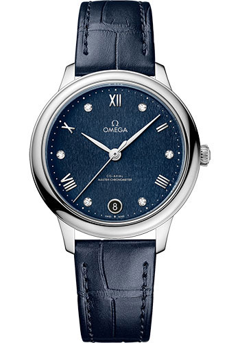 Omega De Ville Stainless Steel  34 MM - Blue Leather Strap - Blue Dial - 434.13.34.20.53.002