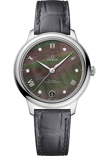 Omega De Ville Stainless Steel  34 MM - Dark Grey Leather Strap - Grey Dial - 434.13.34.20.57.001