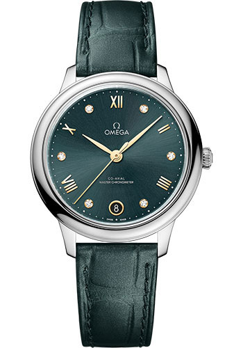 Omega De Ville Stainless Steel  34 MM - Green Leather Strap - Green Dial - 434.13.34.20.60.001