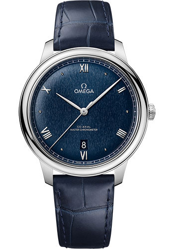 Omega De Ville Stainless Steel 40 MM - Blue Leather Strap - Dark Blue Dial - 434.13.40.20.03.001