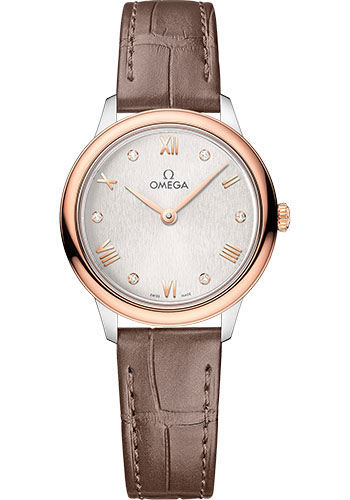 Omega De Ville Stainless Steel and Rose Gold 27.5 MM - Taupe Brown Leather Strap - Silvery Dial - 434.23.28.60.52.001