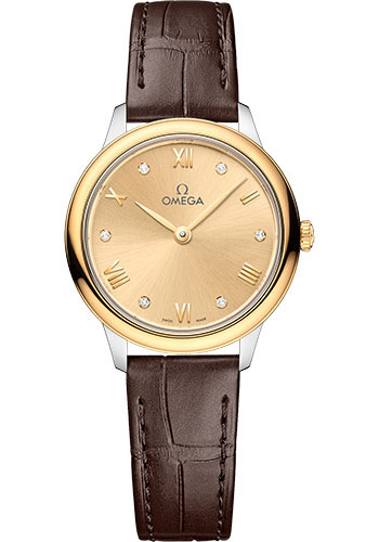 Omega De Ville Stainless Steel and Yellow Gold 27.5 MM - Brown Leather Strap - Yellow Gold Dial - 434.23.28.60.58.001