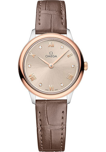 Omega De Ville Stainless Steel and Rose Gold 27.5 MM - Taupe Brown Leather Strap - PVD Linen Dial - 434.23.28.60.59.001