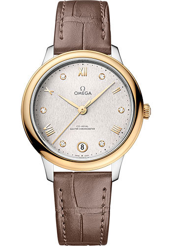 Omega De Ville Yellow Gold and Stainless Steel  34 MM - Taupe Brown Leather Strap - Silvery Dial - 434.23.34.20.52.002