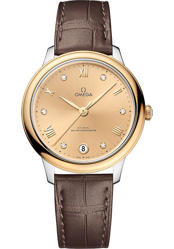 Omega De Ville Yellow Gold and Stainless Steel  34 MM - Brown Leather Strap - Yellow Gold Dial - 434.23.34.20.58.001