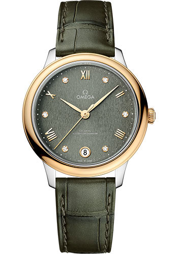 Omega De Ville Yellow Gold and Stainless Steel  34 MM - Olive Green Leather Strap - PVD Matchgreen Dial - 434.23.34.20.60.001