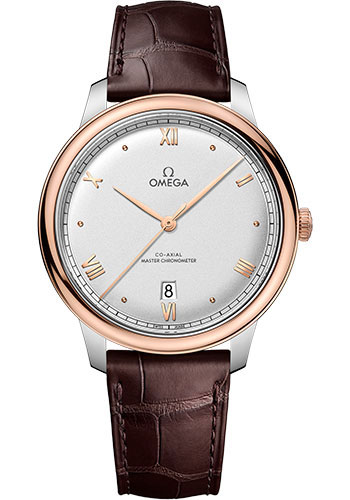 Omega De Ville Stainless Steel and Rose Gold 40 MM - Brown Leather Strap - Silvery Dial - 434.23.40.20.02.001