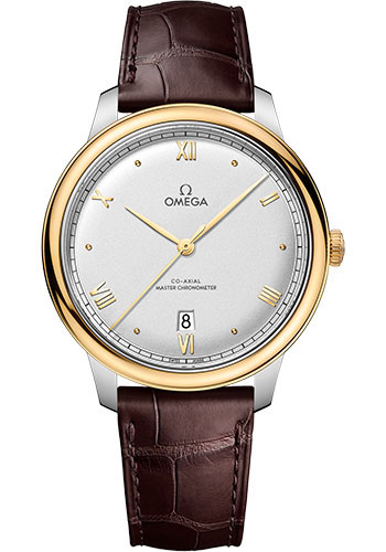 Omega De Ville Stainless Steel and Yellow Gold 40 MM - Brown Leather Strap - Silvery Dial - 434.23.40.20.02.002