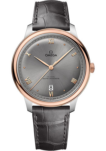 Omega De Ville Stainless Steel and Rose Gold 40 MM - Brown Leather Strap - Grey Dial - 434.23.40.20.06.001