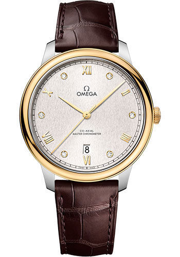 Omega De Ville Stainless Steel and Yellow Gold 40 MM - Brown Leather Strap - Flat Silvery Dial - 434.23.40.20.52.001