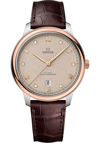 Omega De Ville Stainless Steel and Rose Gold 40 MM - Brown Leather Strap - Flat PVD Linen Dial - 434.23.40.20.59.001