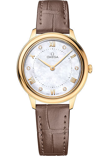 Omega De Ville Yellow Gold 30 MM - Taupe Brown Leather Strap - White Mother-Of-Pearl Dial - 434.53.30.60.55.002