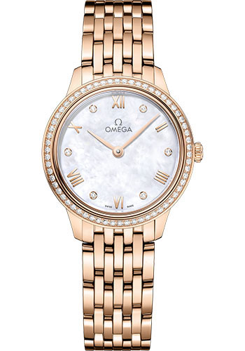 Omega De Ville Rose Gold 27.5 MM - Rose Gold Bracelet - Diamond Bezel - White Mother -Of- Pearl Dial - 434.55.28.60.55.001