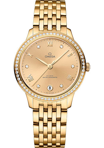 Omega De Ville Yellow Gold 34 MM - Yellow Gold Bracelet - Diamond Bezel - Yellow Gold Diamond Dial - 434.55.34.20.58.001