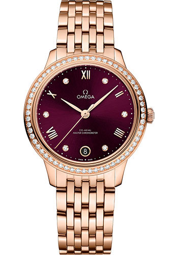 Omega De Ville Rose Gold 34 MM - Rose Gold Bracelet - Diamond Bezel - Purple Diamond Dial - 434.55.34.20.61.001