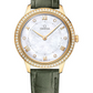 Omega De Ville Yellow Gold 30 MM - Olive Green Leather Strap - Diamond Bezel - White Mother -Of- Pearl Dial - 434.58.30.60.55.002