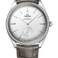 Omega De Ville Stainless Steel 40 MM - Grey Leather Strap - Diamond Bezel - Silvery Crystal Dial - 435.18.40.21.02.002