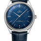 Omega De Ville Stainless Steel 40 MM - Diamond Bezel - Blue Leather Strap - Blue Dial - 435.18.40.21.03.001