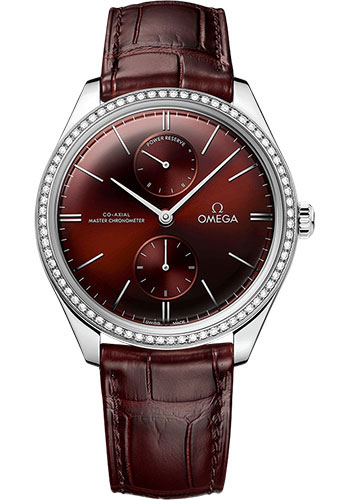 Omega De Ville Stainless Steel 40 MM - Red Leather Strap - Diamond Bezel - Red Dial - 435.18.40.22.11.001