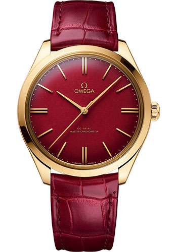 Omega De Ville Yellow Gold 40 MM - Red Leather Strap - Red Enamel Dial - 435.53.40.21.11.001