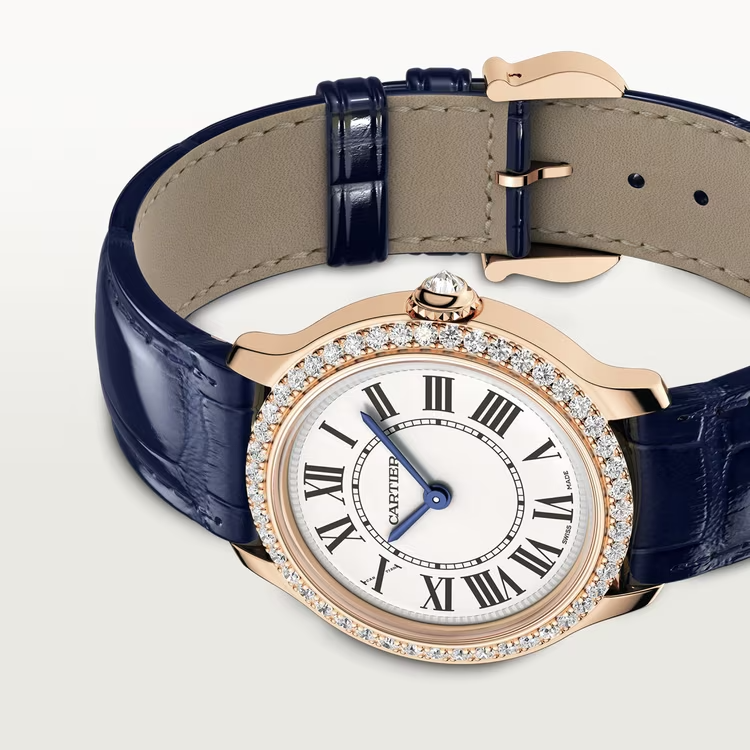 Cartier Ronde Louis Cartier Rose gold 29 MM - Blue Alligator Leather Strap - Diamond Bezel - Sandblasted Beige Dial - WJRN0009