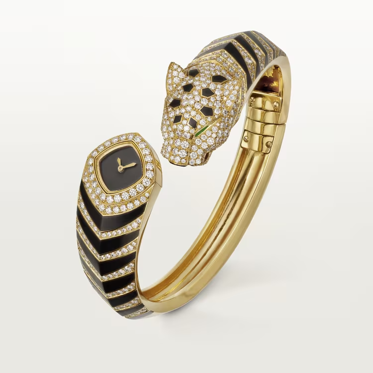 Cartier Panthére De Cartier Yellow Gold 18 MM - Yellow Gold Bracelet - Diamond Bezel - Black Lacquer Dial - HPI01369