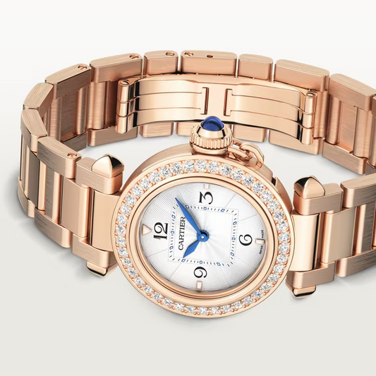 Cartier Pasha de Cartier Rose gold 30 MM - Rose Gold Bracelet - Diamond Bezel - Opaline Flinqué Dial - WJPA0018