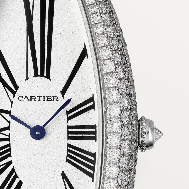 Cartier Baignoire Allongée White Gold 52 MM - Light Gray Alligator Strap - Diamond Bezel - Silver Dial - WJBA0009