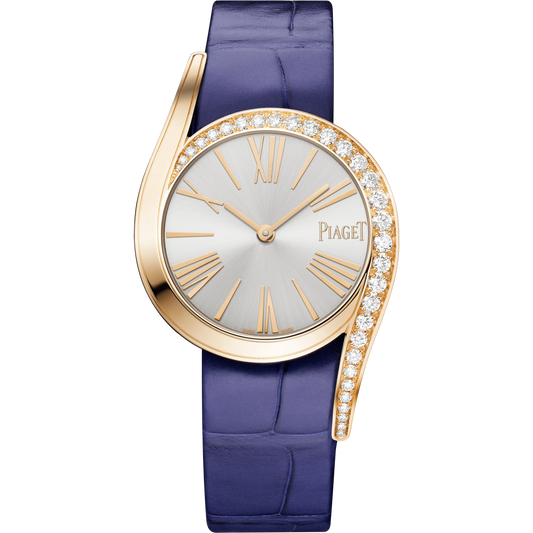 Piaget Limelight Gala - Rose Gold 32 MM - Blue Leather Strap - Diamond Bezel - Silver Dial - G0A47161