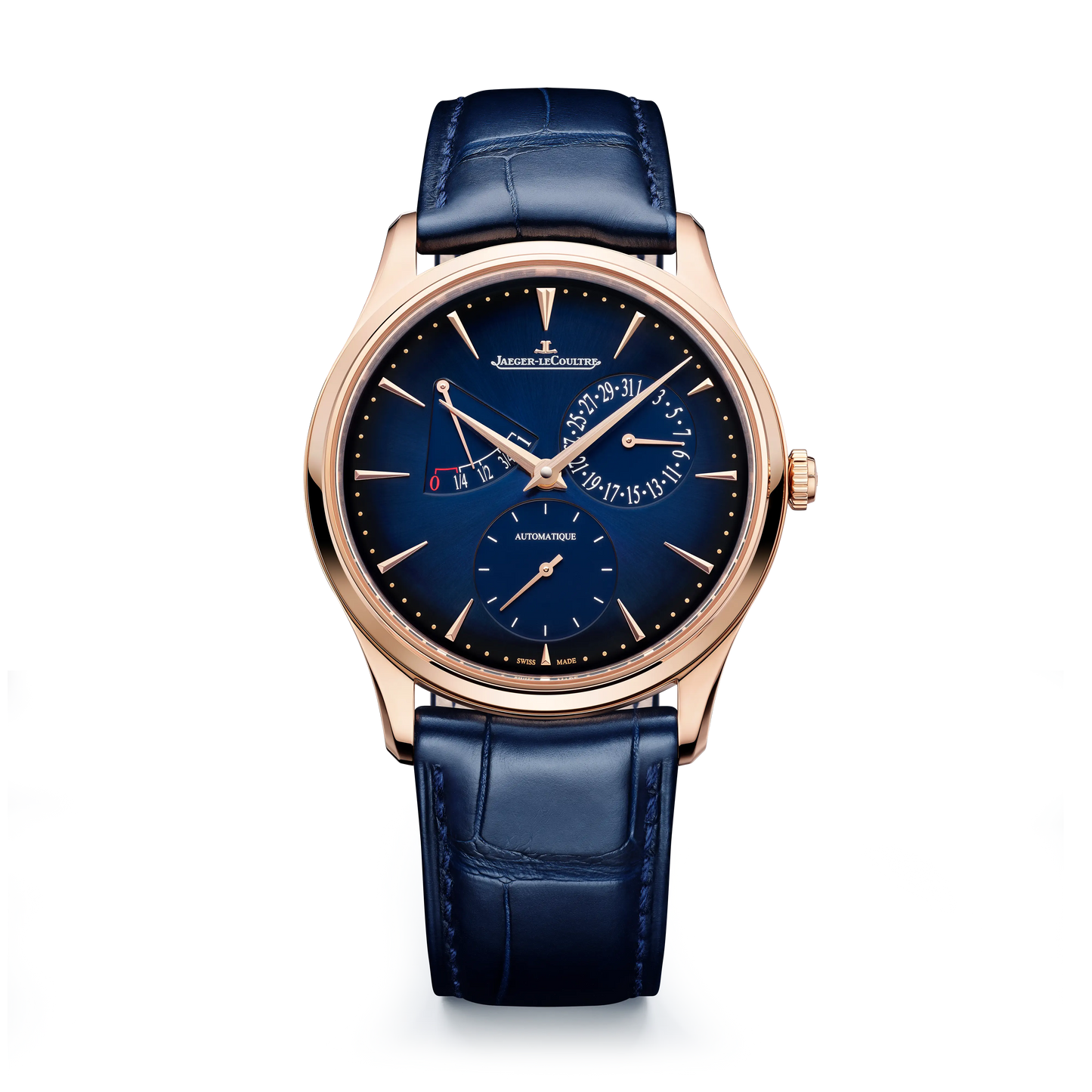 JLC - Master Ultra Thin Power Reserve - 39 MM - Pink Gold - Midnight Blue Dial - Blue Leather Strap - Q137258J
