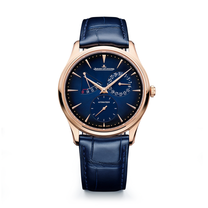 JLC - Master Ultra Thin Power Reserve - 39 MM - Pink Gold - Midnight Blue Dial - Blue Leather Strap - Q137258J