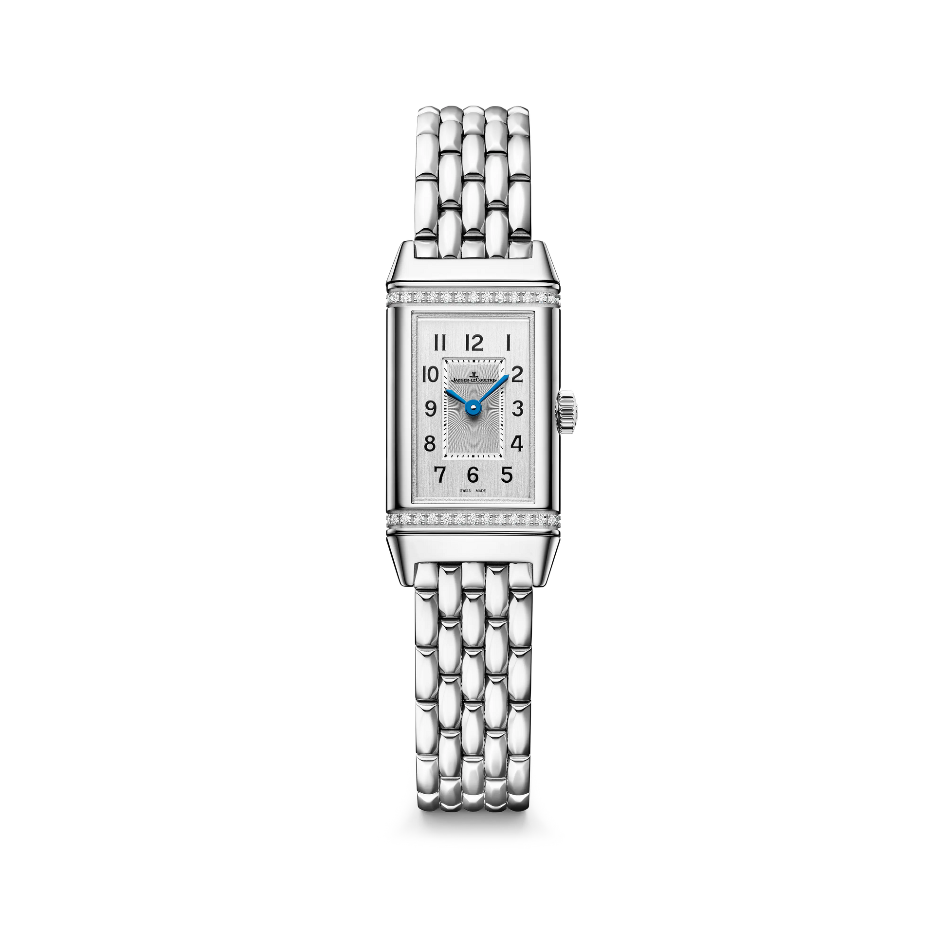 JLC - Reverso Classic Monoface Origin - 32.5 MM x 16.3 MM - Stainless Steel - Silvered-Gray Guilloché Dial - Diamond-Set Case - Stainless Steel Bracelet - Q3878160