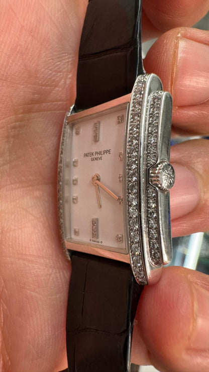 Patek Philippe Gondolo - 29 MM - White Gold and Diamonds - White Diamond Dial - Leather Strap - 4825/100G