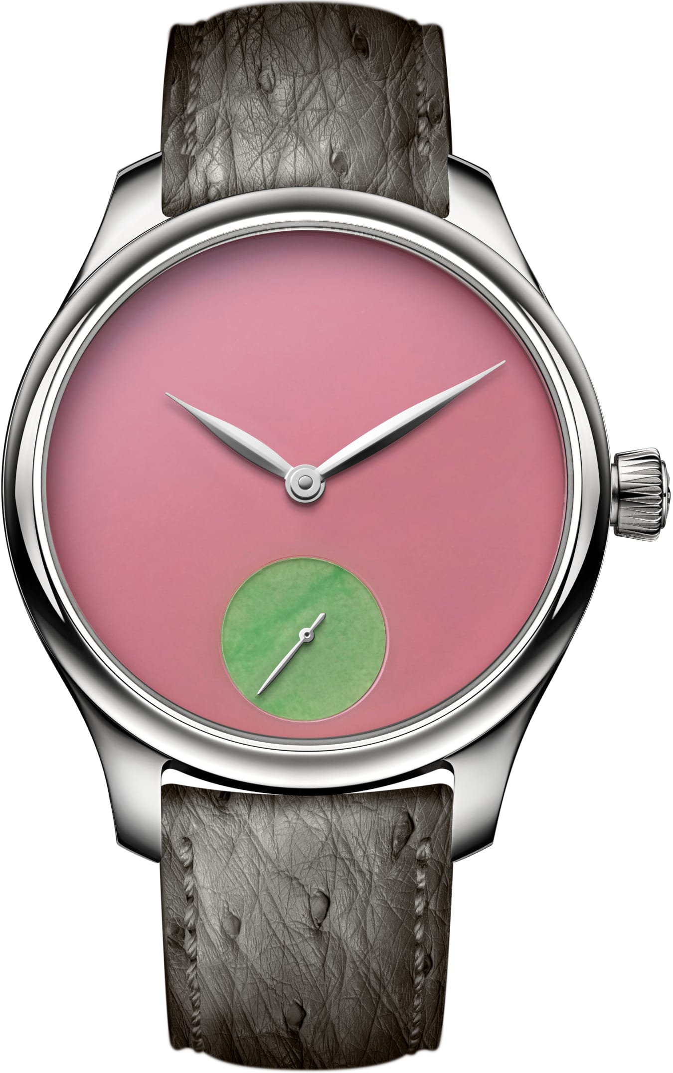 H. Moser & Cie Endeavour Small Seconds Concept Pop - Limited Edition - 38 MM - Stainless Steel - Pink Opal & Burmese Jade Dial - Hand-Stitched Ostrich Leather Strap - 1202-1203