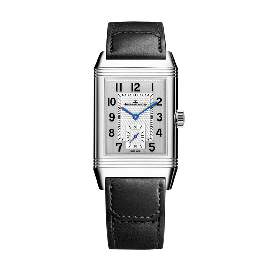JLC - Reverso Classic Monoface Small Seconds - 45.6 MM x 27.4 MM - Stainless Steel - Silvered-Gray Guilloché Dial - Black Leather Strap - Q3858524