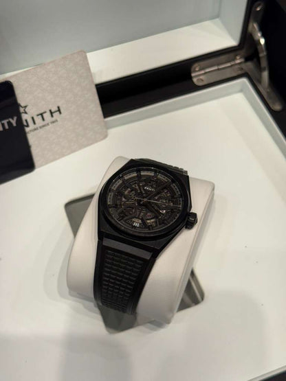 Zenith DEFY Classic - 41 MM - Black Ceramic - Skeleton Dial - Black Rubber Strap - 49.9000.670/77.R782