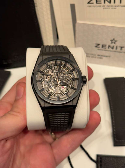 Zenith DEFY Classic - 41 MM - Black Ceramic - Skeleton Dial - Black Rubber Strap - 49.9000.670/77.R782