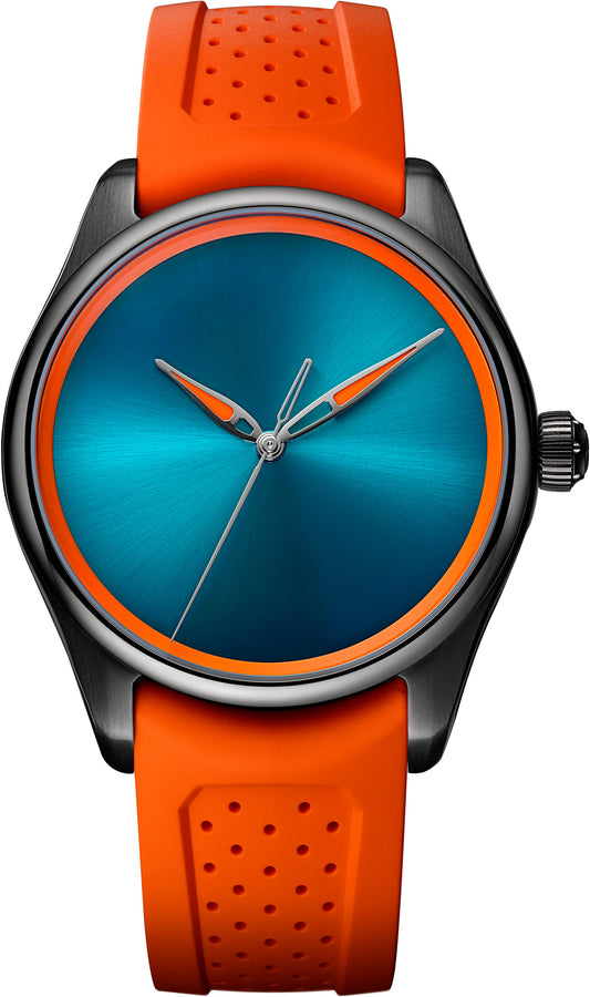 H. Moser & Cie Pioneer Center Seconds Spiced Aqua - Black DLC Steel - 42.8 MM - Rubber Strap - Turquoise Fumé Dial - 3201-1205