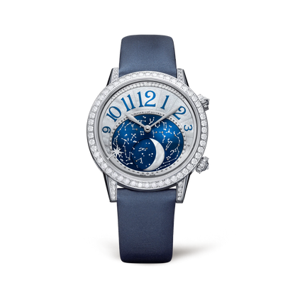 JLC - Rendez-Vous Jewellery Moon - 36 MM - White Gold - Silver/Blue Asymmetrical Dial - Diamond Bezel - Blue Satin Strap - Q3523490