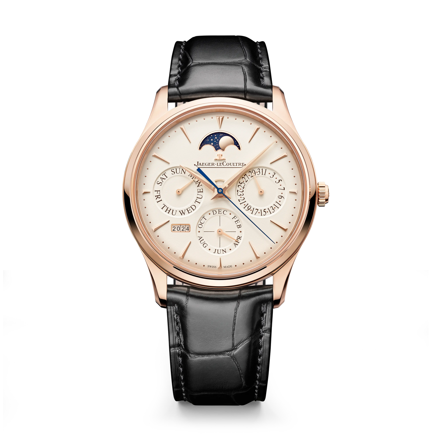JLC - Master Ultra Thin Perpetual Calendar - 39 MM - Pink Gold - Eggshell Beige Dial - Black Leather Strap - Q1142510