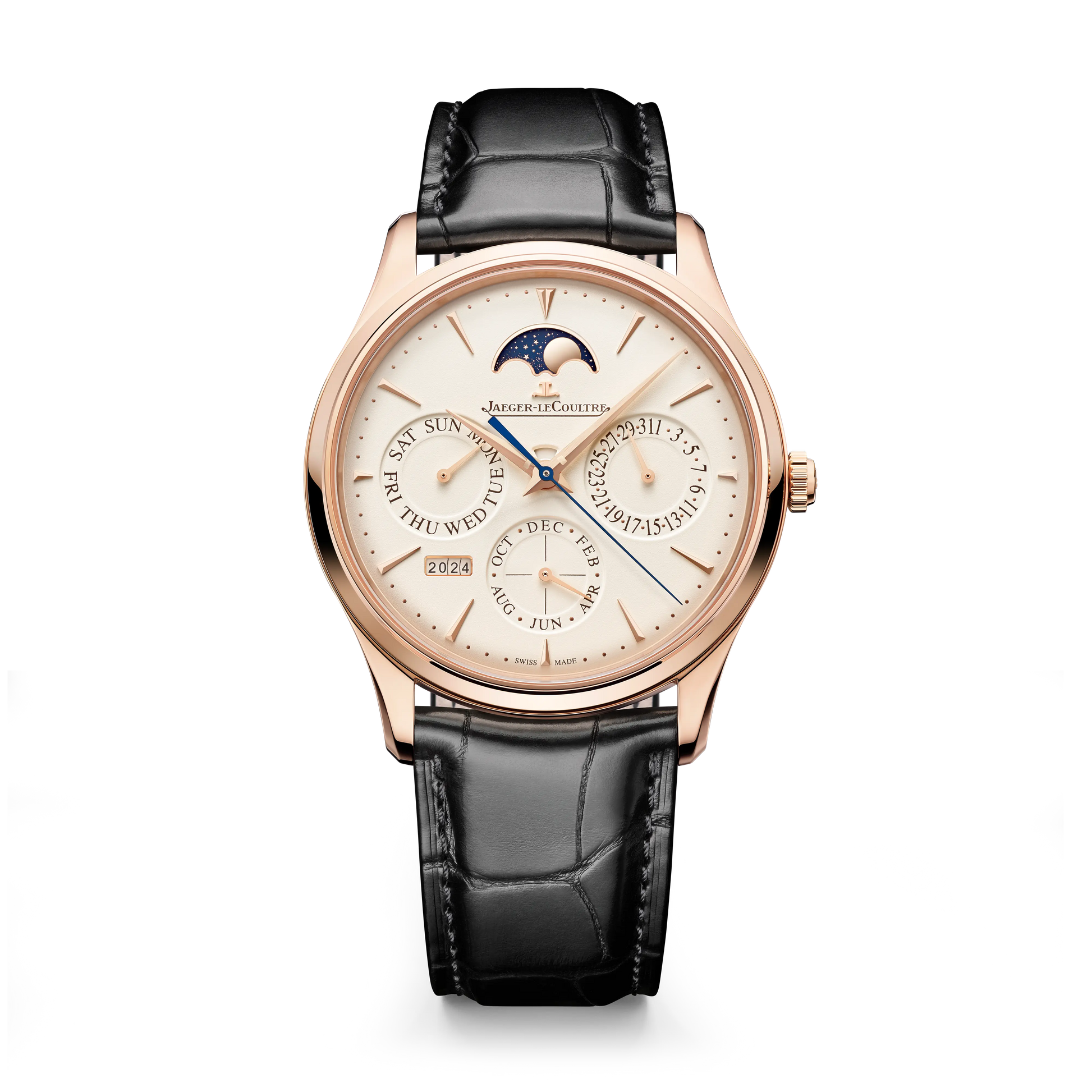 JLC - Master Ultra Thin Perpetual Calendar - 39 MM - Pink Gold - Eggshell Beige Dial - Black Leather Strap - Q1142510