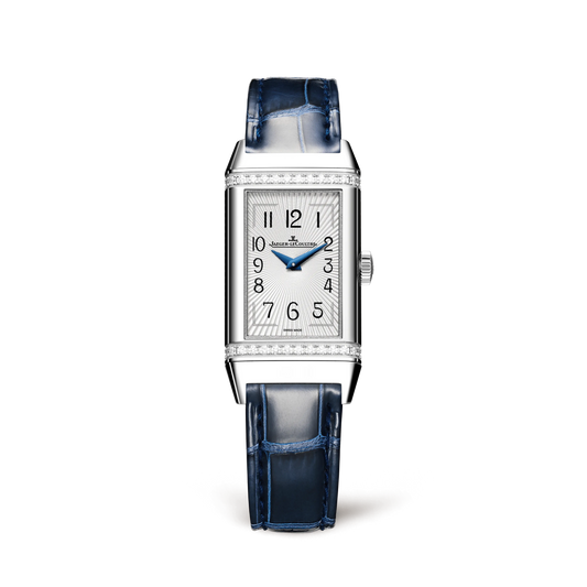 JLC - Reverso One Monoface - 40.1 MM x 20 MM - Stainless Steel - Silvered-Gray Guilloché Dial - Diamond-Set Case - Blue Leather Strap - Q3288422
